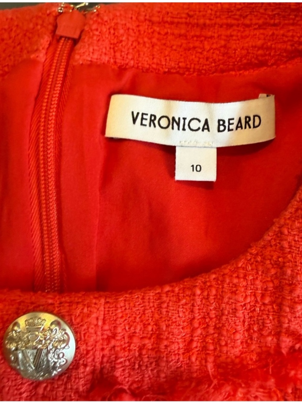 VERONICA BEARD EMBELLISHED TWEED MINI DRESS - CORAL SIZE 10 (PRE-OWNED) - Picture 6 of 6